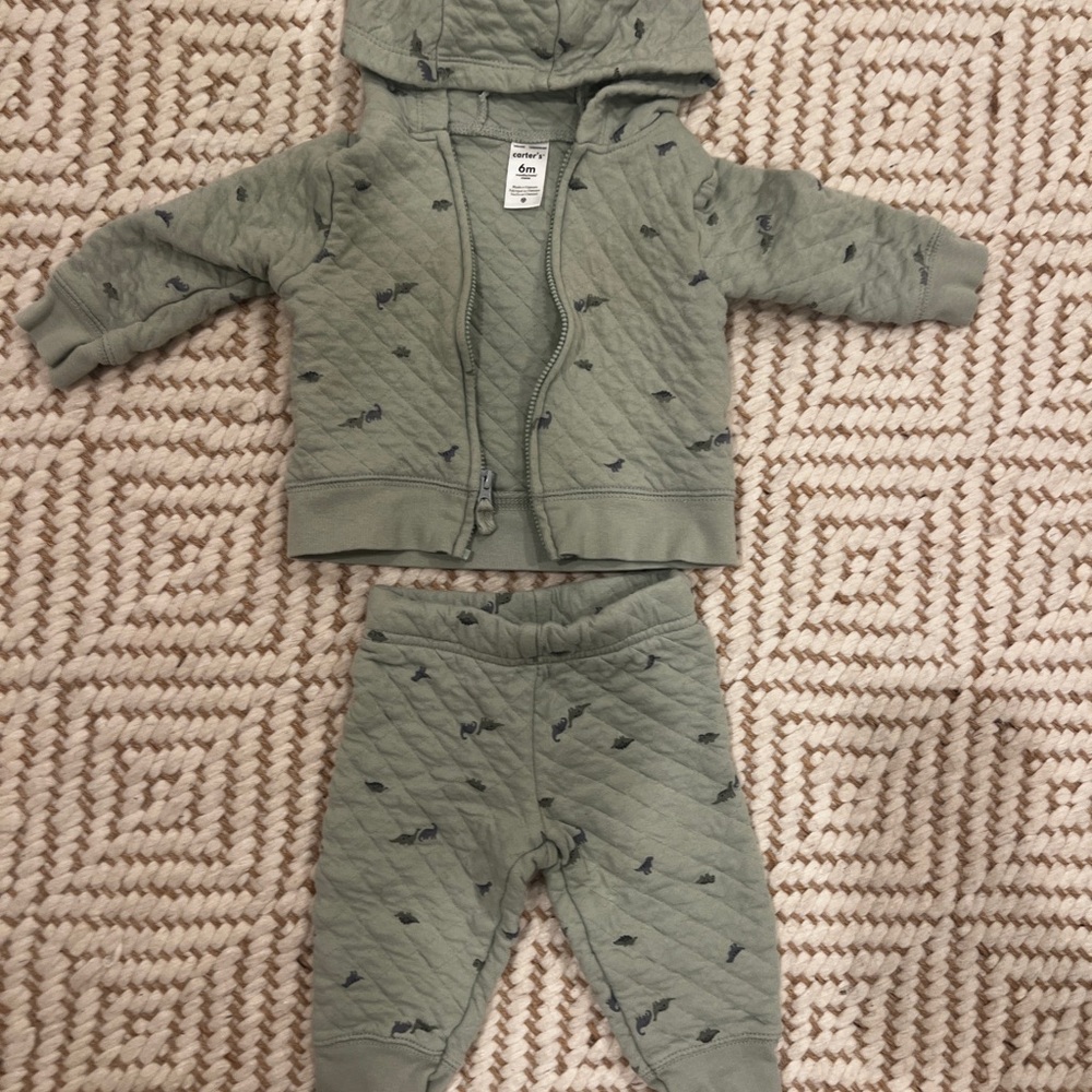 Green Quilted Baby Outfit with Hood